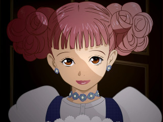 Pink hair rococo portrait bun - her hair and a necklace free wallpaper
