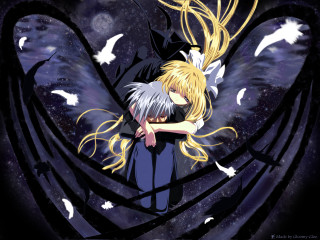 Anime hug white birds starry - the dark free wallpaper for desktop