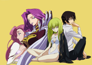 Anime characters group yellow background 2 - a yellow background behind them free wallpaper
