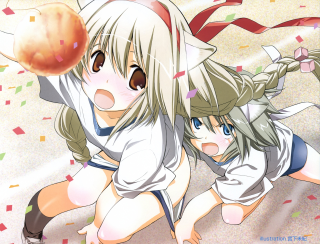 Anime girls playing confetti animal - two anime girl free wallpaper