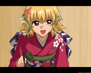 Surprised blonde kimono flower anime - a woman in a kimono free wallpaper