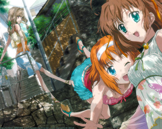 Two girls building trees rayonism - a building and trees free wallpaper