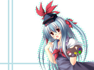 Anime girl hat paintbrush palette - a anime girl free wallpaper for desktop