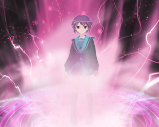 Purple girl hologram lightning magic - volumetric lightning free wallpaper