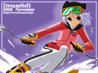 Skiing woman cartoon helmet gloves - a hill free wallpaper