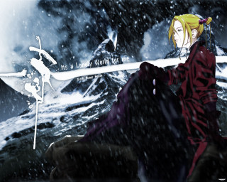 Snowy mountain sword man blonde - free winter wallpaper