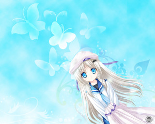 White haired girl blue background - free 3d render wallpaper