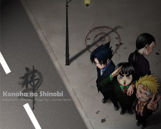 Anime group street clock shadows - a street corner free wallpaper