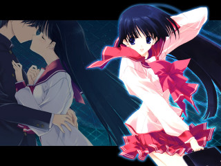 Anime couple hologram school uniform - a red ribbon free wallpaper for desktop