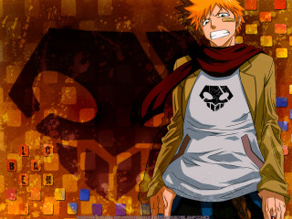 Orange hair scarf neoexpressionism manga - square free wallpaper