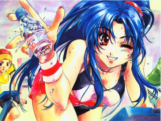 Blue hair girl soda bottle - her hand and another girl free wallpaper