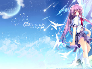 Anime girl purple dress sky 2 - above her free wallpaper