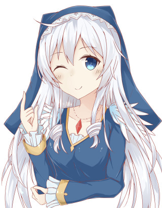 Anime girl white hair blue 25 - a blue hat free wallpaper