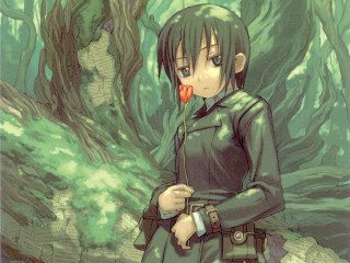 Girl forest flower uniform neo - a red flower free wallpaper