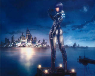Futuristic woman dock city night - a futuristic suit free wallpaper for desktop