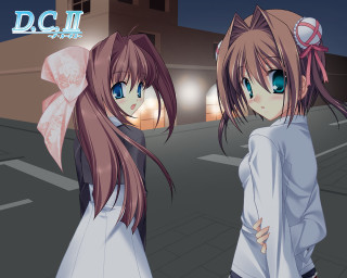 Two anime girls night street - a street free wallpaper