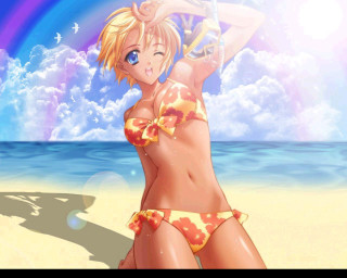 Cartoon girl beach rainbow anime - a cartoon girl in a bikini free wallpaper