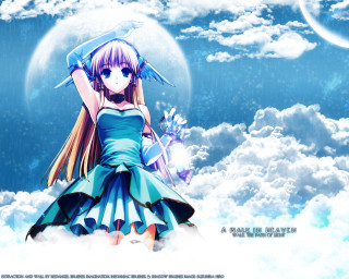 Girl blue dress cloud moon - a moon in the background free wallpaper