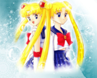 Anime blonde girls bows sailor - their head free wallpaper for desktop