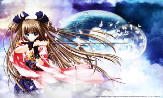 Anime girl sword moon clouds - long hair holding free wallpaper