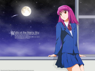 Pink hair girl moon window - night sky free wallpaper