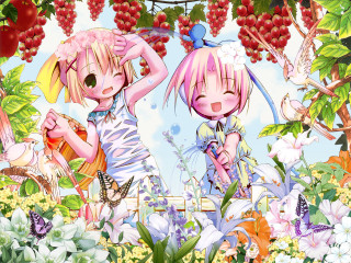 Anime girls garden flowers butterflies - flower and butterflies free wallpaper