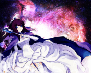 Galaxy woman white dress sword - a galaxy background free wallpaper for desktop