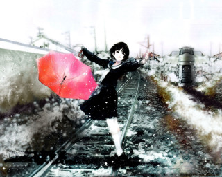 Woman red umbrella snow anime - a red umbrella free wallpaper