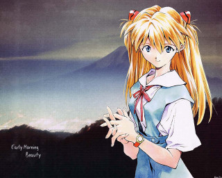 Blonde girl blue dress mountain - yukito kishiro free wallpaper
