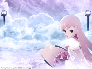 Girl sitting clouds streetlight anime - the ground in front free wallpaper for desktop