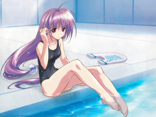 Eizan kikukawa girl pool sitting - her hand and a towel free wallpaper