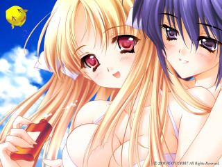 Blonde girls bikini sky cloud - a bottle free wallpaper