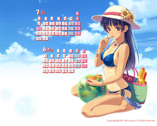 Beachwoman bikini hat calendar summer - a woman in a bikini and hat free wallpaper
