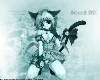 Cat sword girl blue background - smooth free wallpaper for desktop