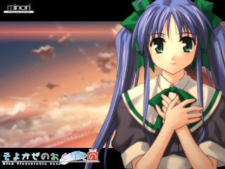 Anime girl blue hair green - a green bow free wallpaper