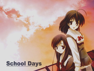 Two anime girls school days - a sunset background free wallpaper