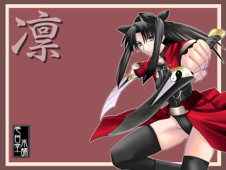 Tohsaka rin red dress sword - a knife and a sword free wallpaper