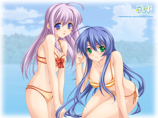 Anime girls beach bikinis blue - the beach together free wallpaper