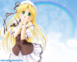 Blonde girl snow rainbow anime - a rainbow in the background free wallpaper for desktop
