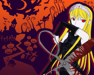 Cartoon girl blonde halloween pumpkins - long blonde hair holding free wallpaper
