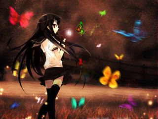 Girl butterflies fence anime gothic - in the background free wallpaper for desktop