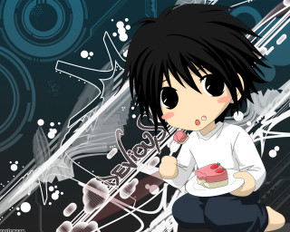 Anime cake eating bandaid blackhair - a fork and knife free wallpaper