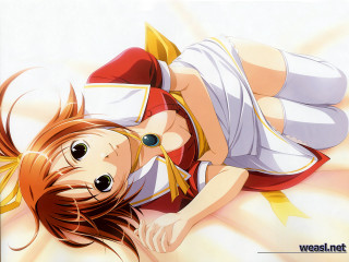 Girl white shirt red skirt 2 - her stomach free wallpaper