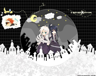 Anime girls cityscape moon star - a cityscape free wallpaper