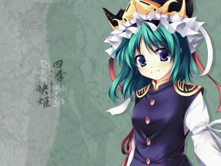 Anime girl green hair cat - her head and a cat free wallpaper