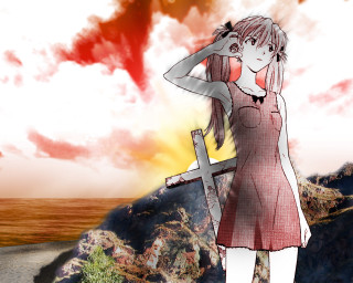 Girl red dress cross hill - a hill free wallpaper