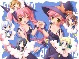 Pink hair anime girls star - a group of anime girls free wallpaper
