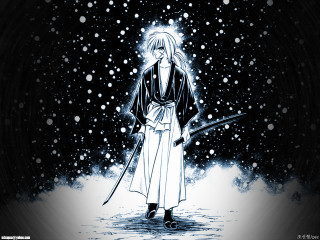 Snowy samurai manga night starry - official art free wallpaper for desktop