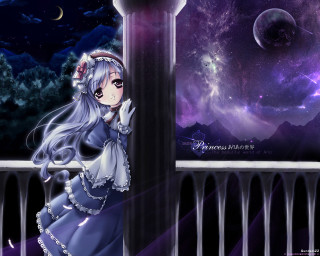 Anime girl blue dress balcony - a balcony free wallpaper for desktop