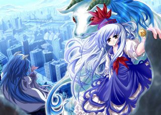 Woman blue dress white horse 2 - official art free wallpaper for desktop